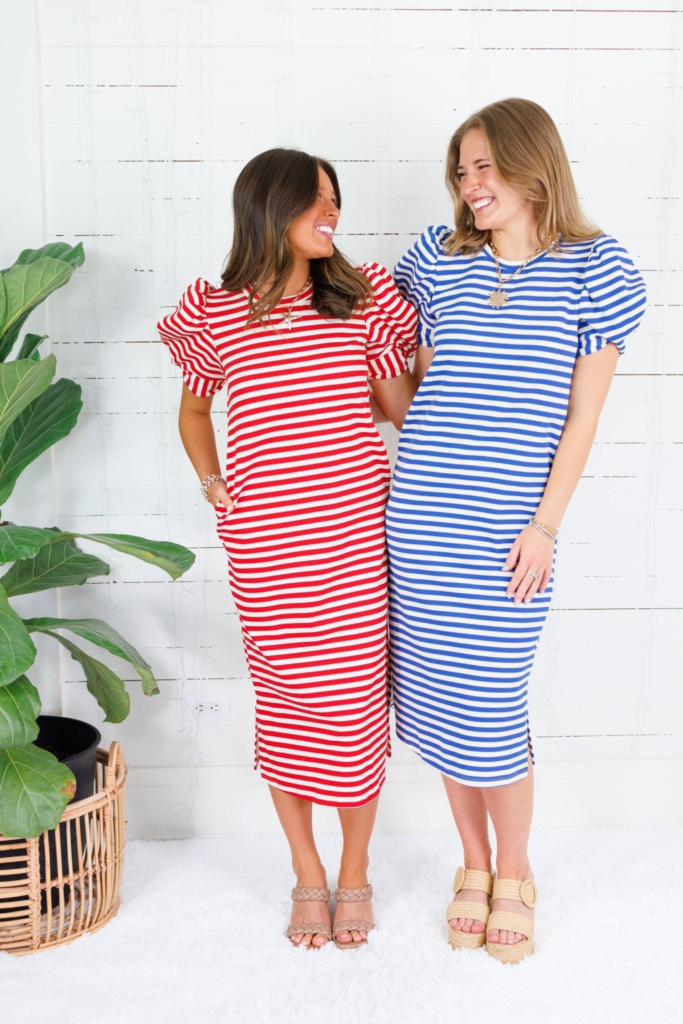 Barham Royal Blue Stripe Midi Dress Glam