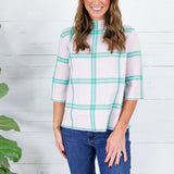 Barney Pastel Pink + Green Grid Sweater Fate