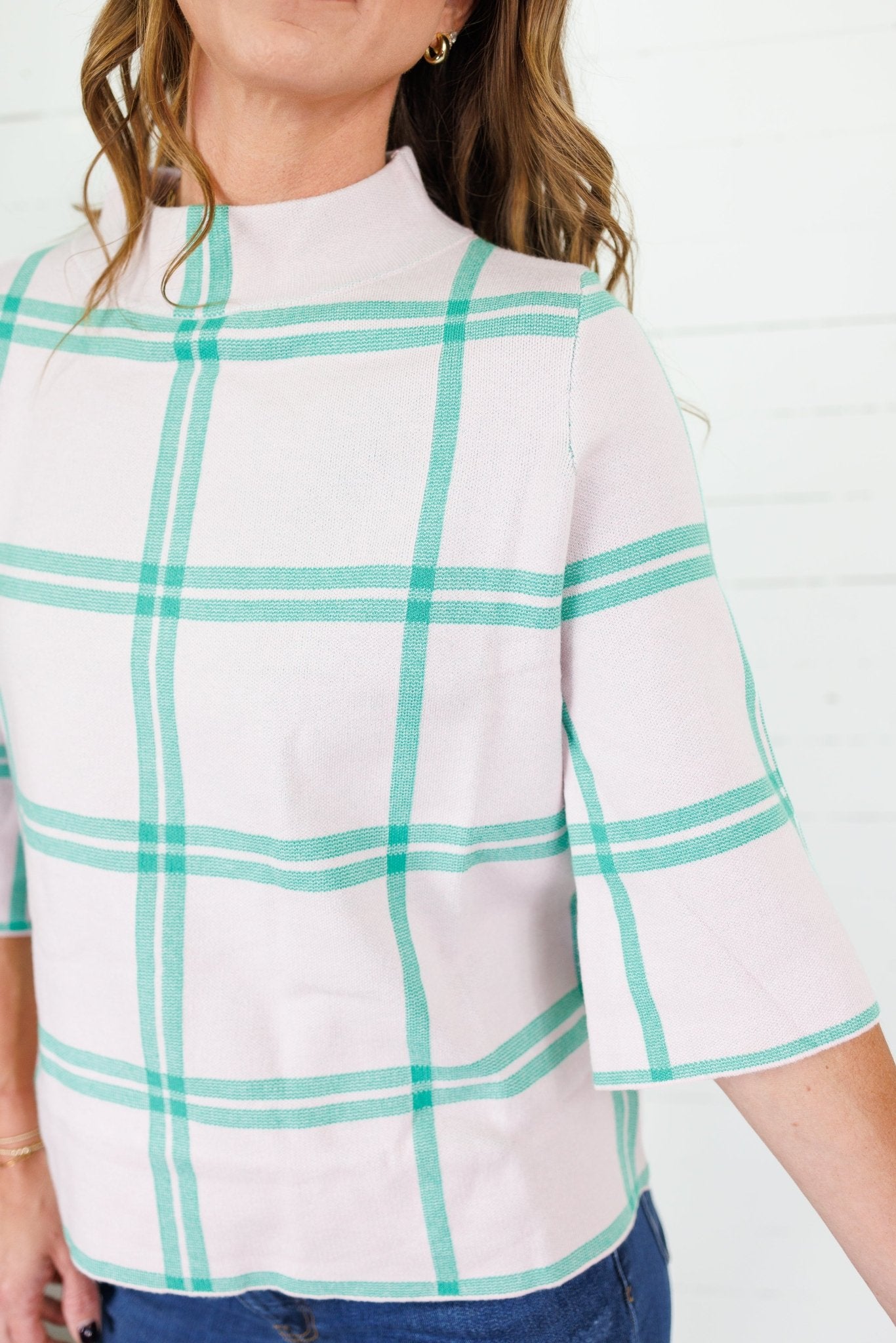 Barney Pastel Pink + Green Grid Sweater Fate