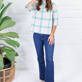 Barney Pastel Pink + Green Grid Sweater Fate