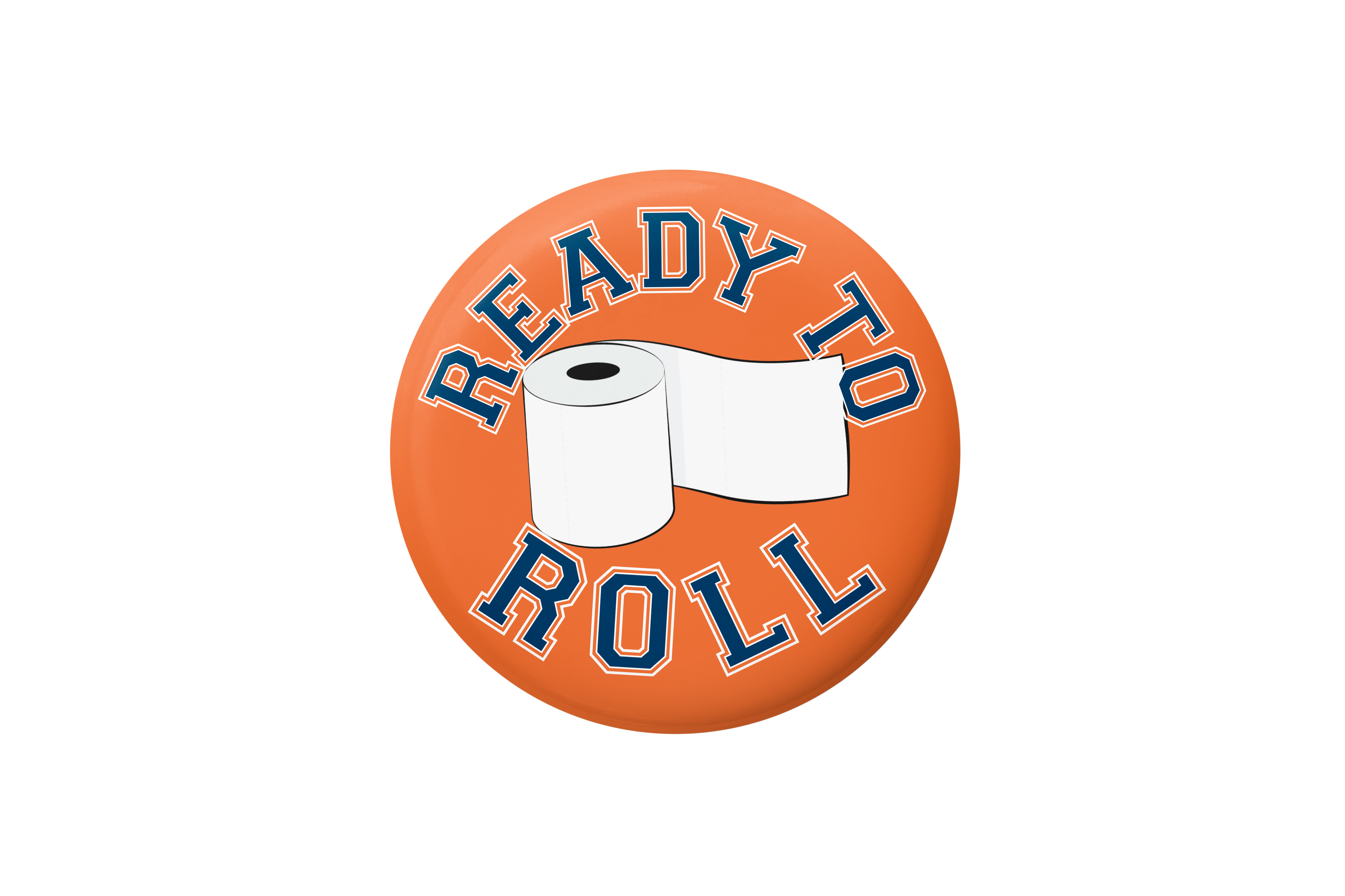 Circular logo with 'Ready to Roll' text and a roll of toilet paper on an orange background.
