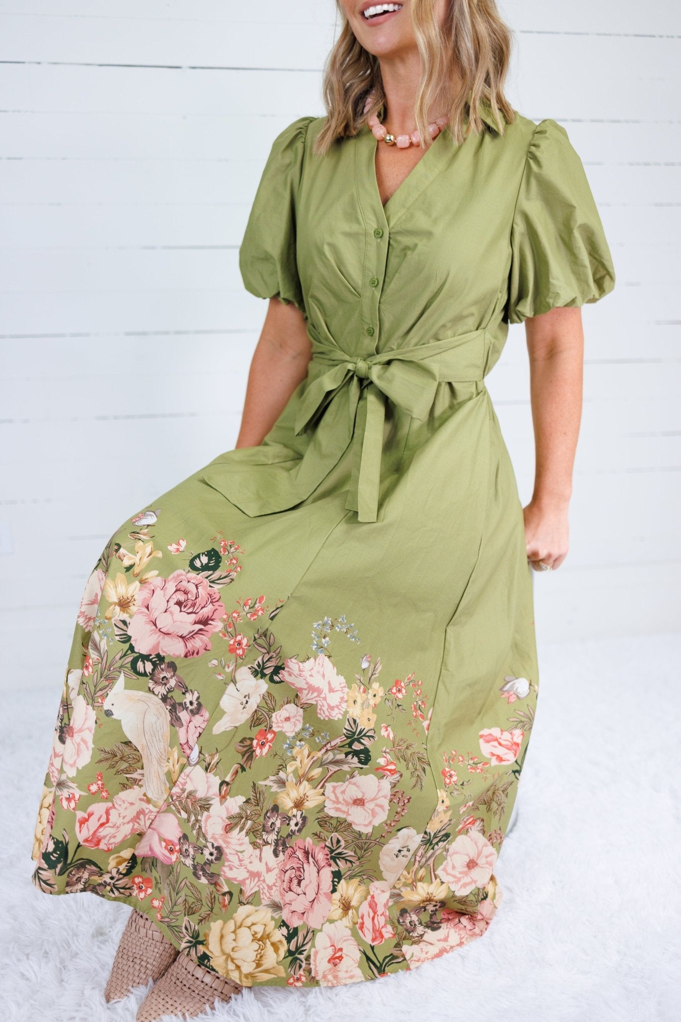 Beard Olive Floral Edged Dress Entro