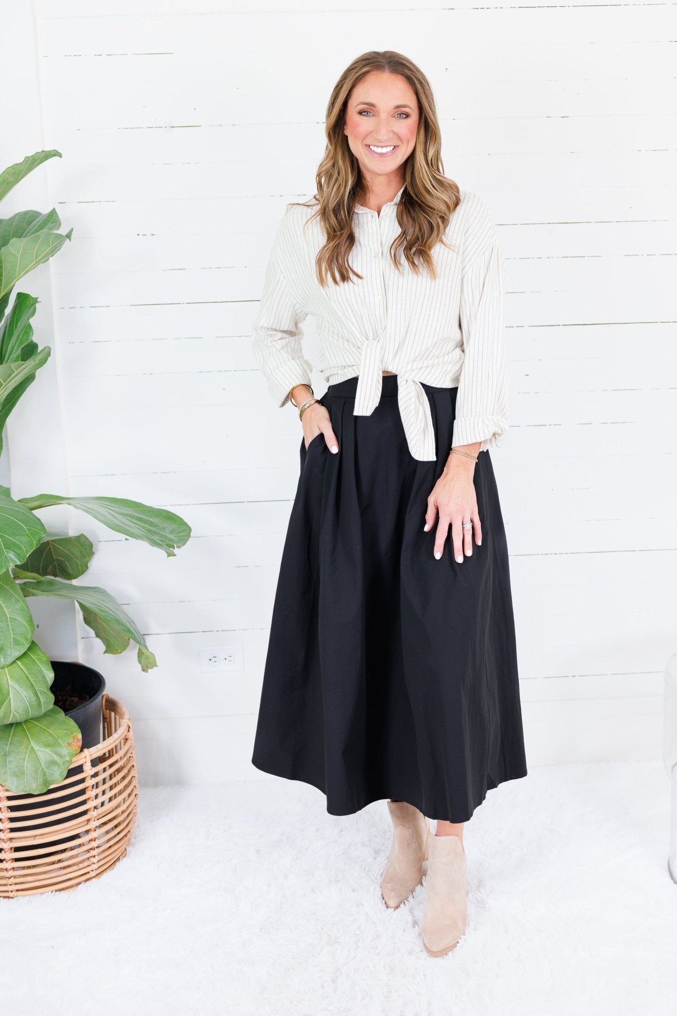 Beckett Black Pleated Maxi Skirt Brad & Rena