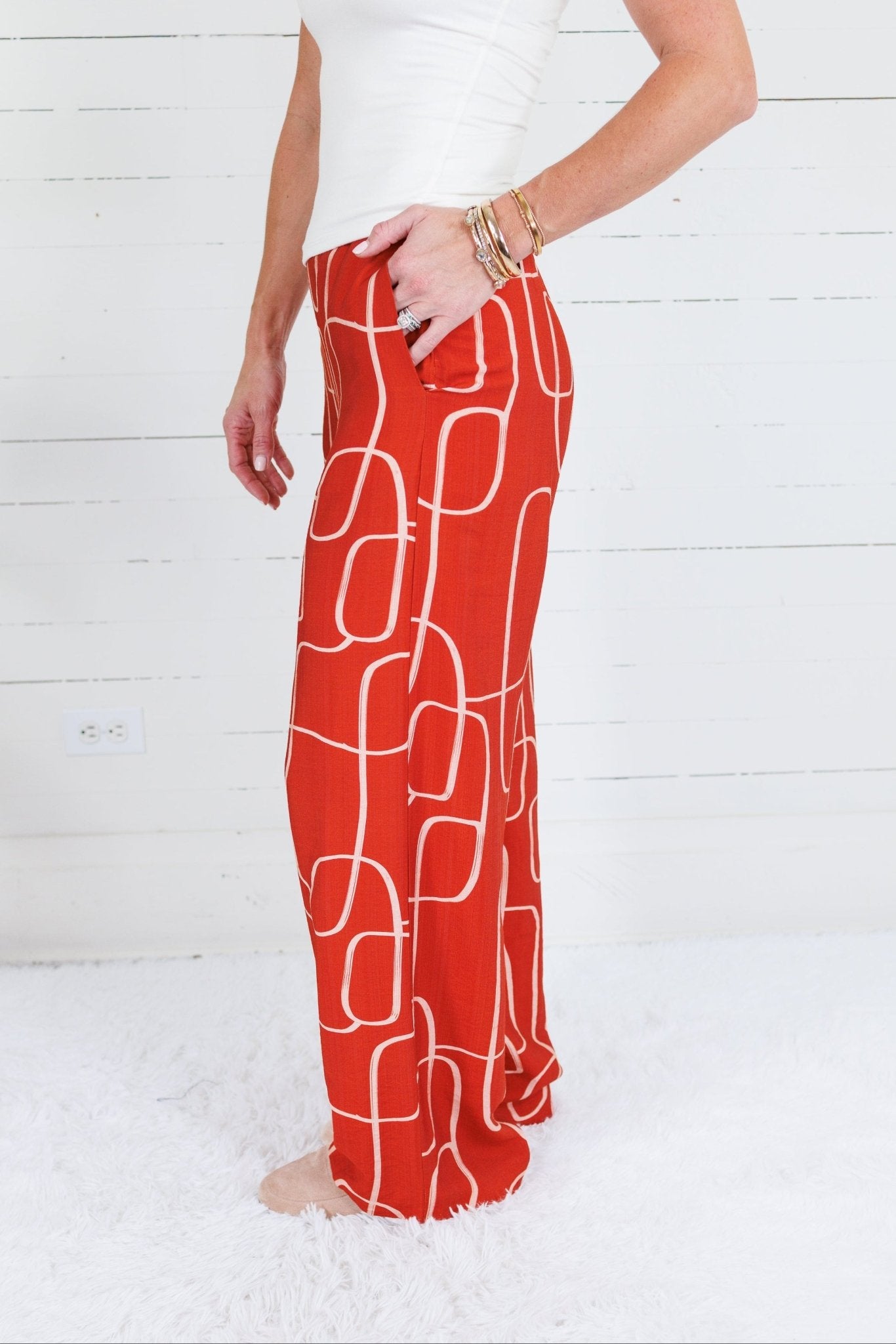 Bella Brick Red Geometric Pants Lucy Paris