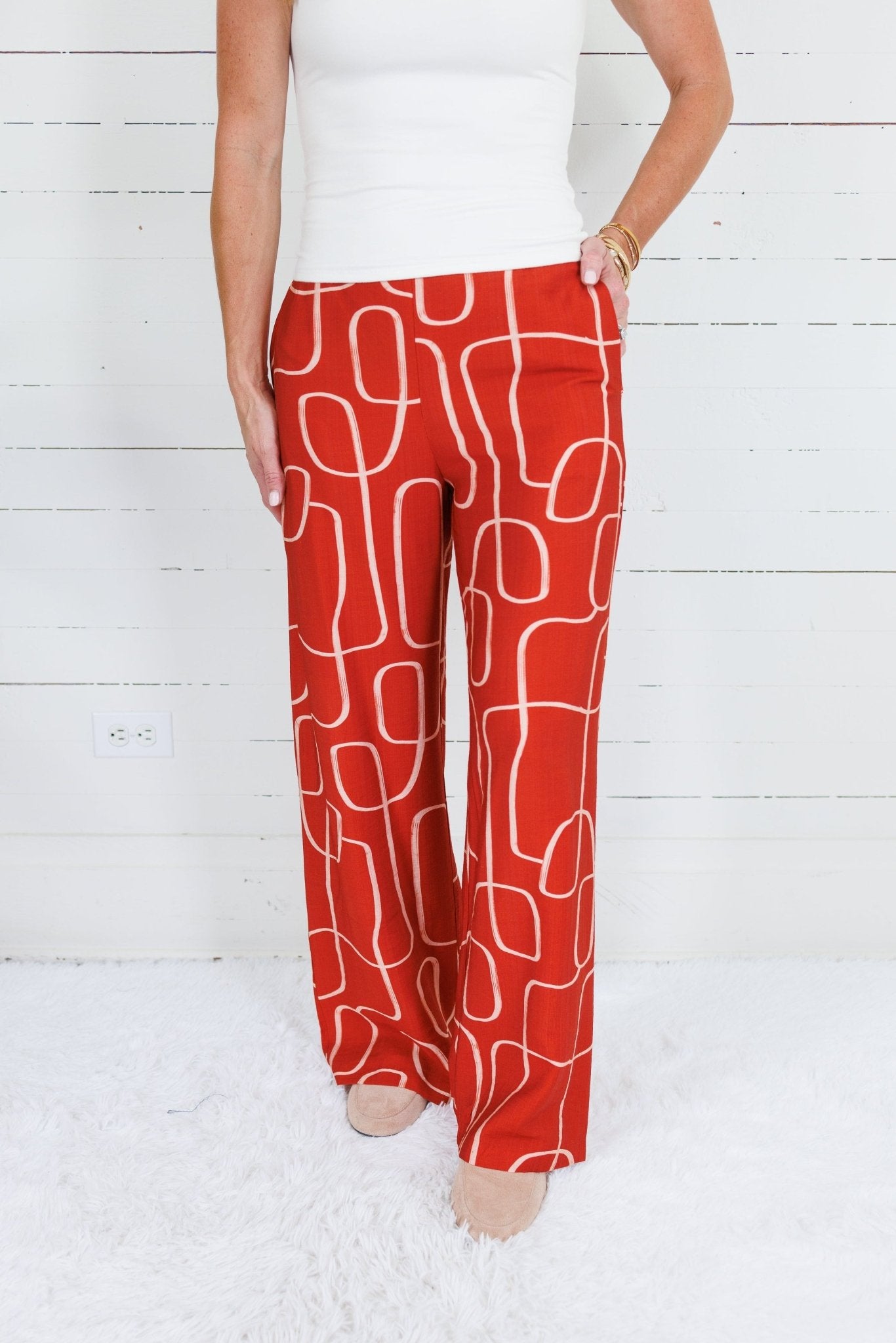 Bella Brick Red Geometric Pants Lucy Paris