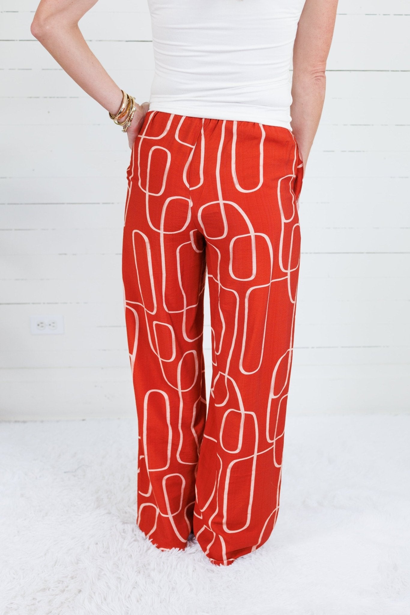 Bella Brick Red Geometric Pants Lucy Paris