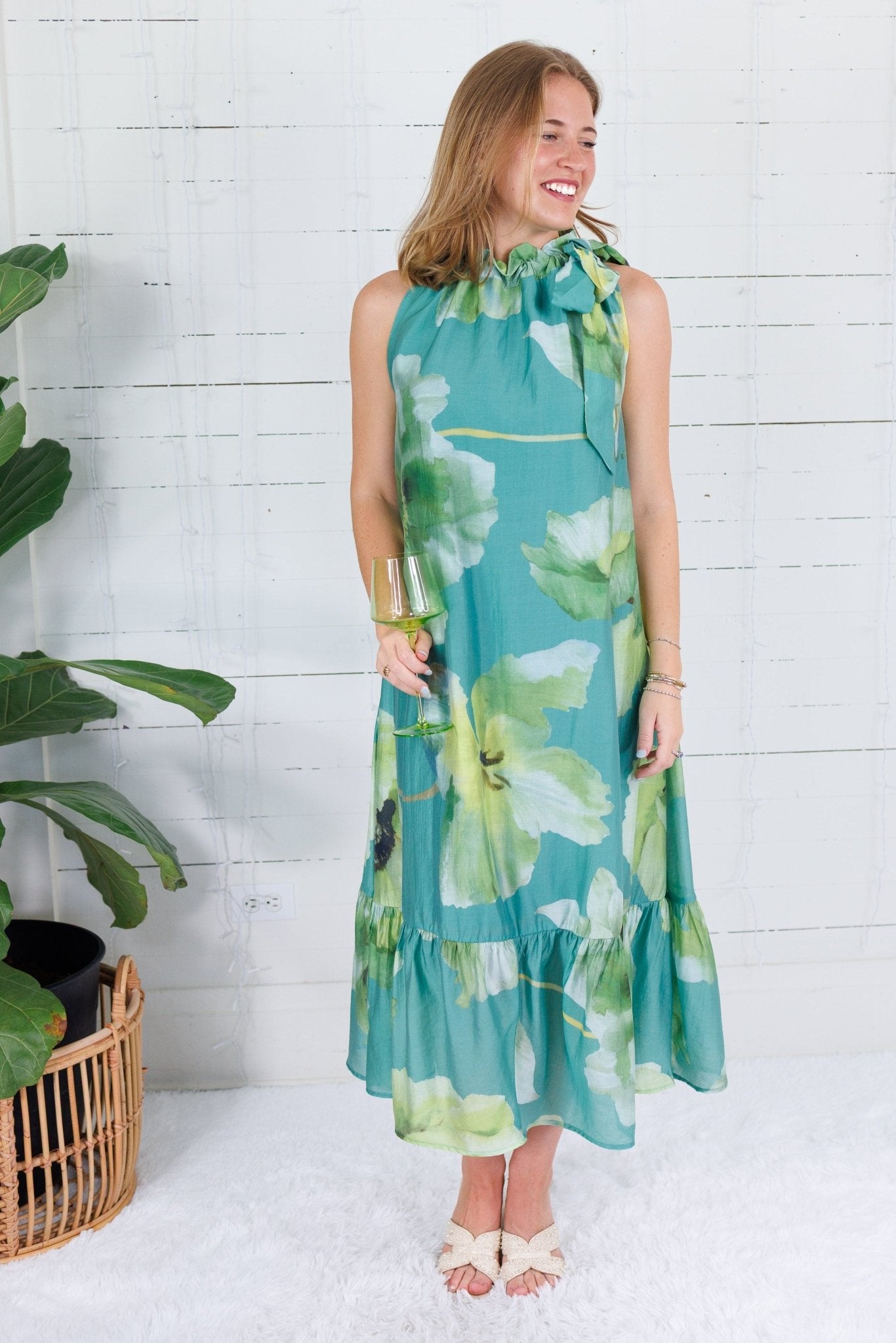 Bellamy Sage Watercolor Floral Maxi Dress Glam