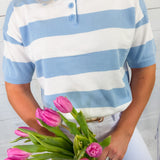 Belle White + Blue Stripe Collar Sweater Sunday Edition