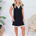 Belvedere Noir + Oatmeal Trim Mini Dress
