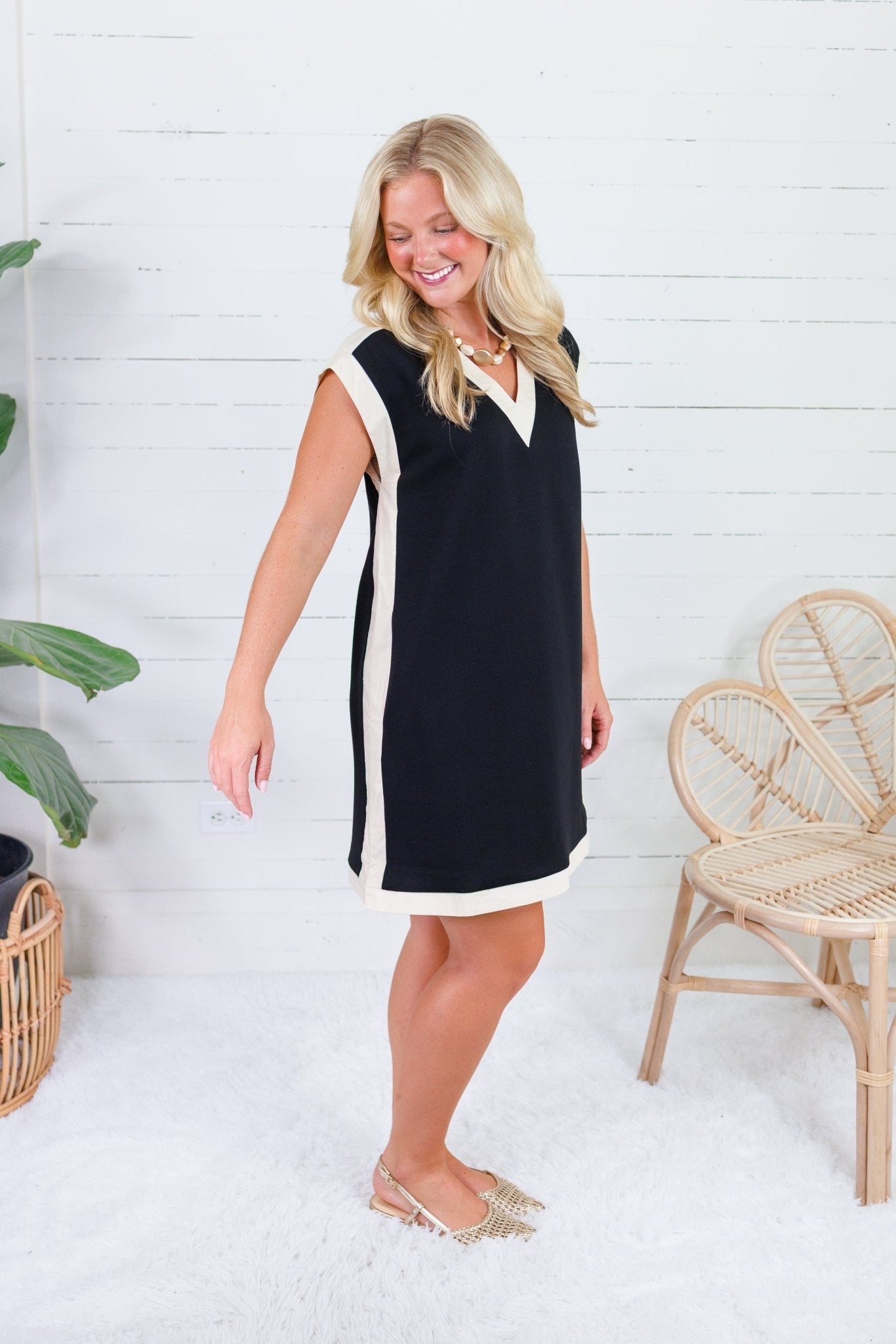 Belvedere Noir + Oatmeal Trim Mini Dress
