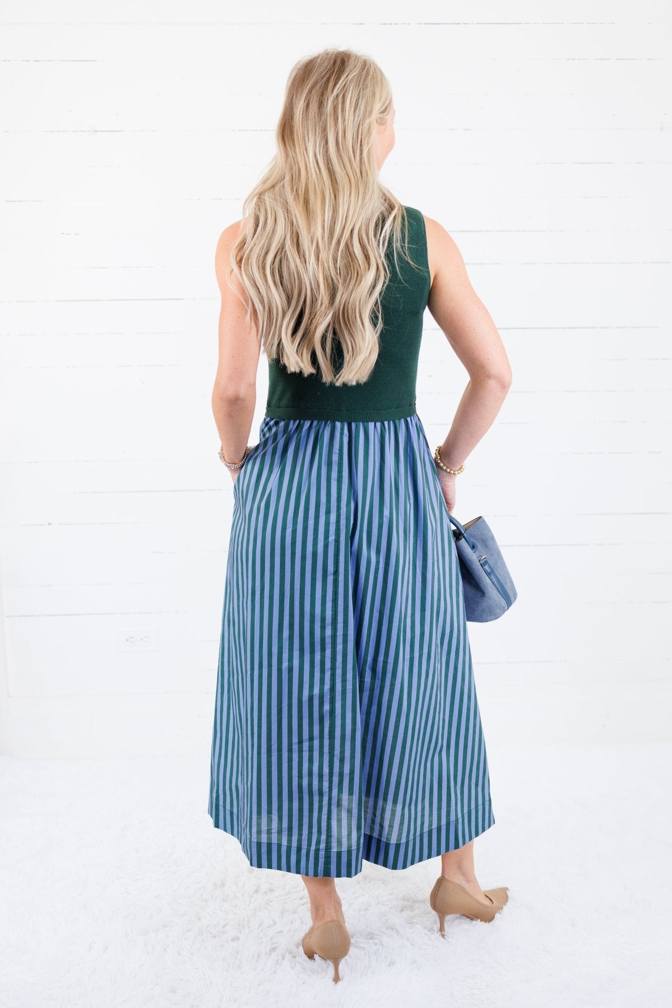 Benjamin Hunter Green Sweater + Striped Dress Entro 
