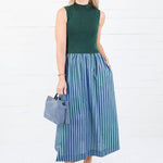 Benjamin Hunter Green Sweater + Striped Dress Entro