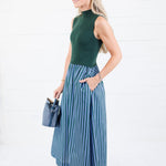 Benjamin Hunter Green Sweater + Striped Dress Entro 