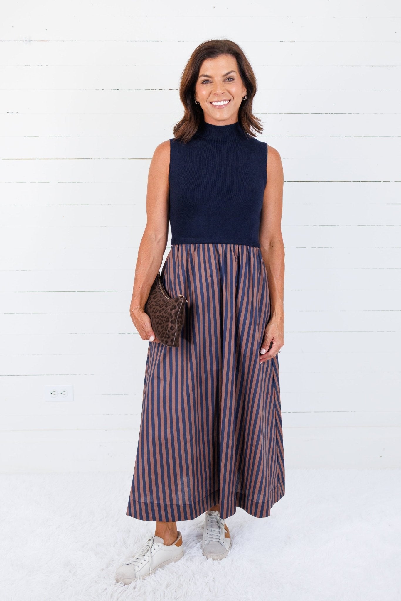 Benjamin Navy Sweater + Striped Dress Entro