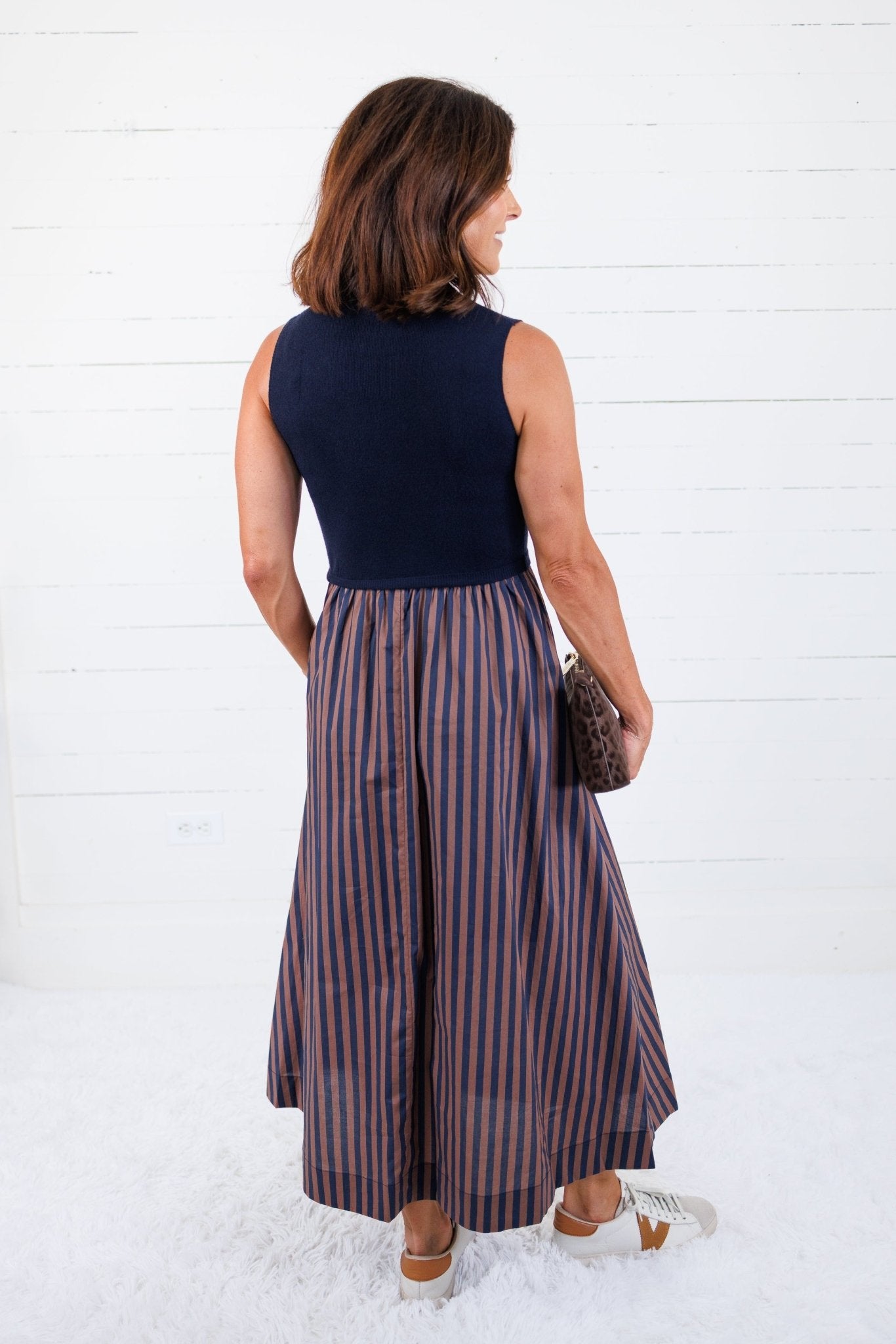 Benjamin Navy Sweater + Striped Dress Entro