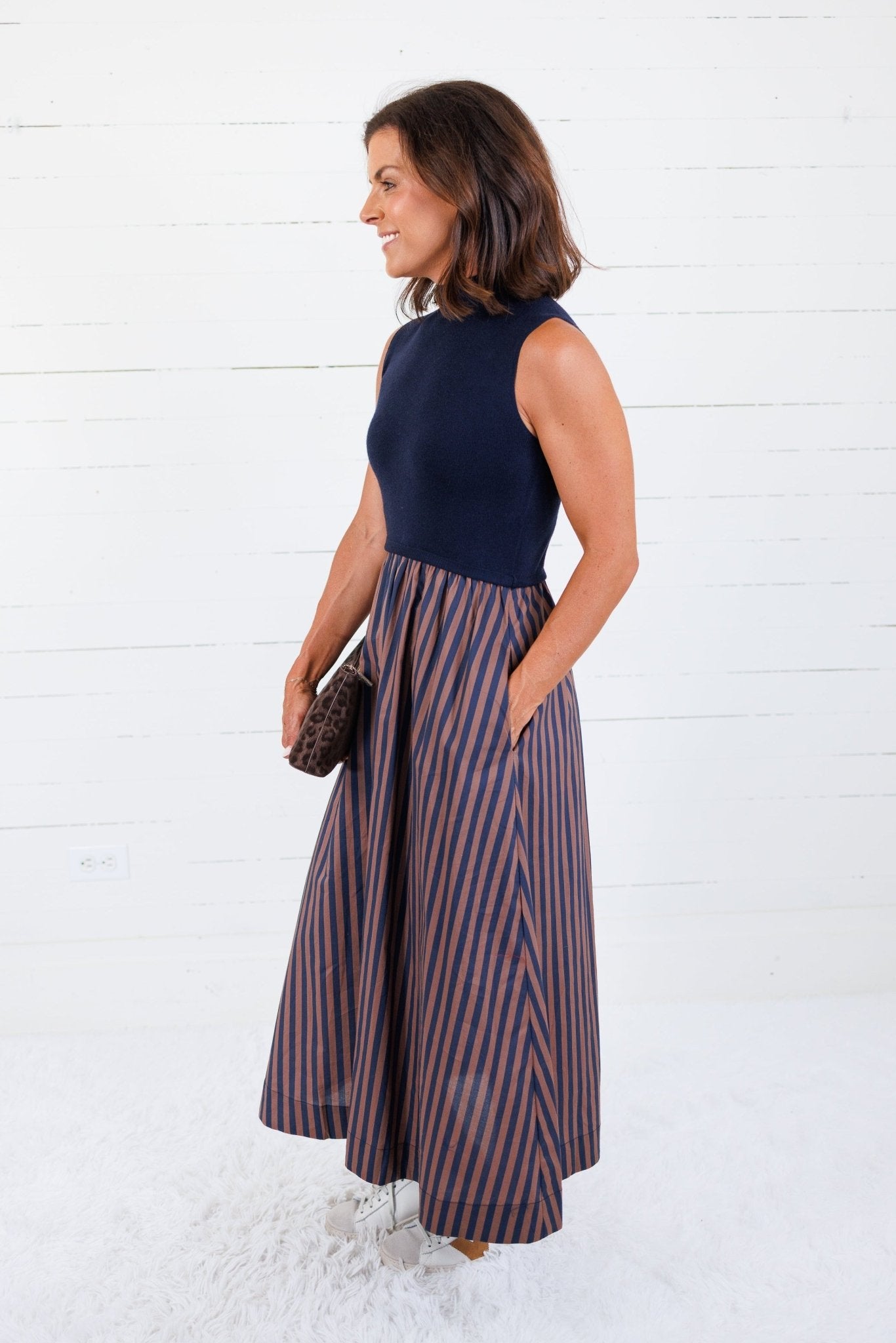 Benjamin Navy Sweater + Striped Dress Entro