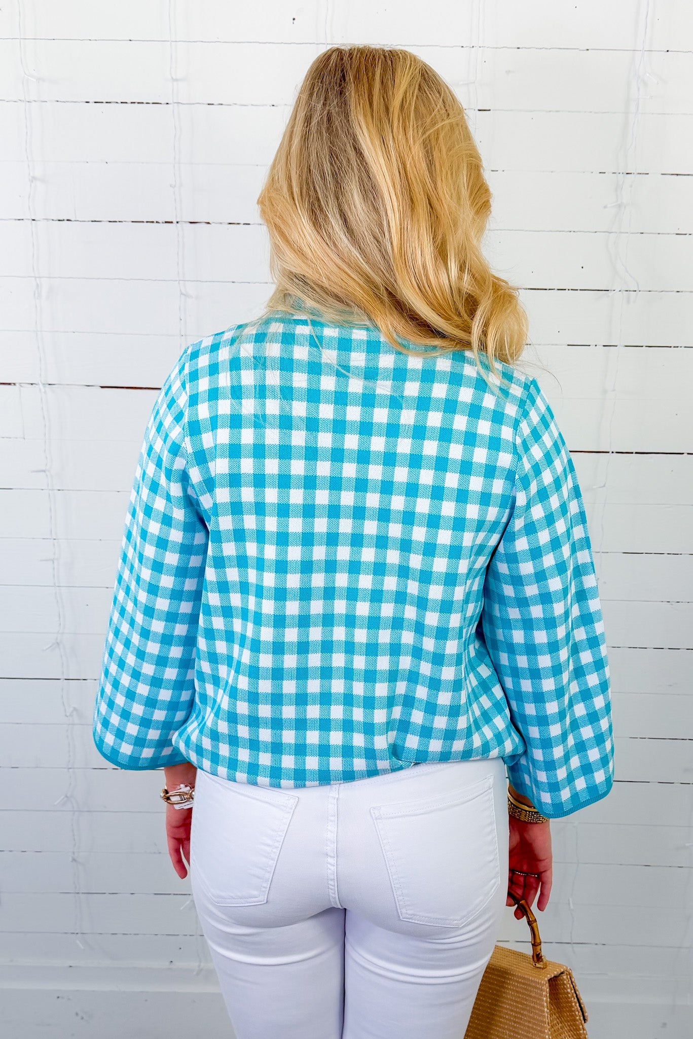 Bennett Aqua Gingham Sweater Entro