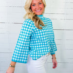 Bennett Aqua Gingham Sweater Entro