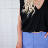 Benny Black Poplin Bubble Hem Top Karlie 