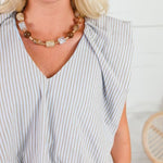 Benny Blue + Latte Stripe Bubble Hem Top