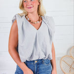 Benny Blue + Latte Stripe Bubble Hem Top
