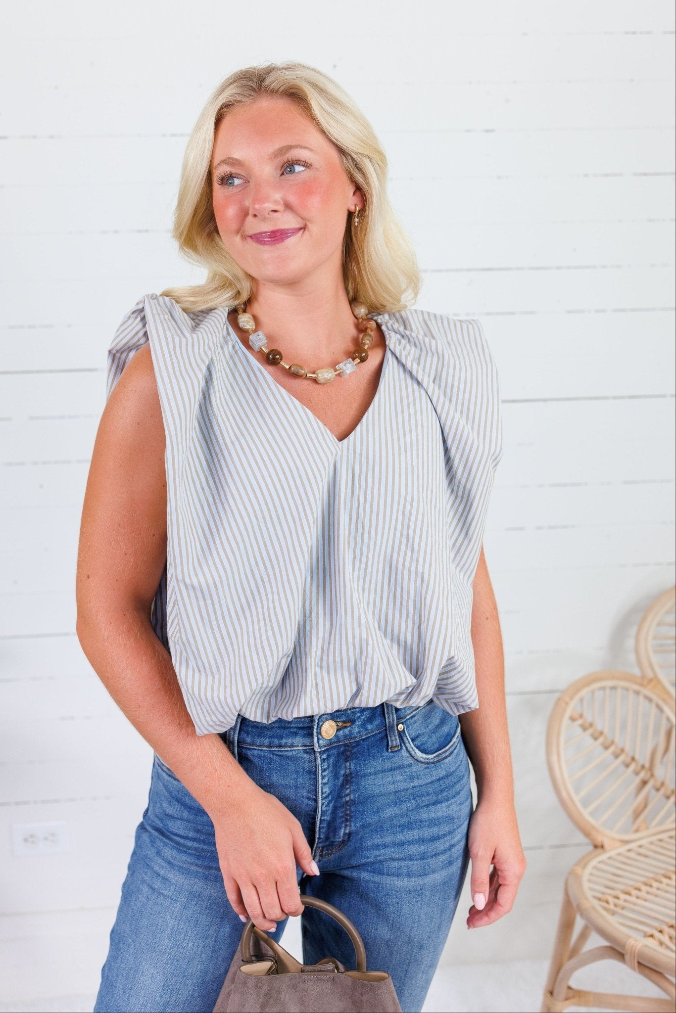 Benny Blue + Latte Stripe Bubble Hem Top