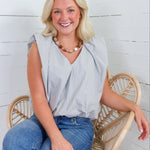 Benny Blue + Latte Stripe Bubble Hem Top