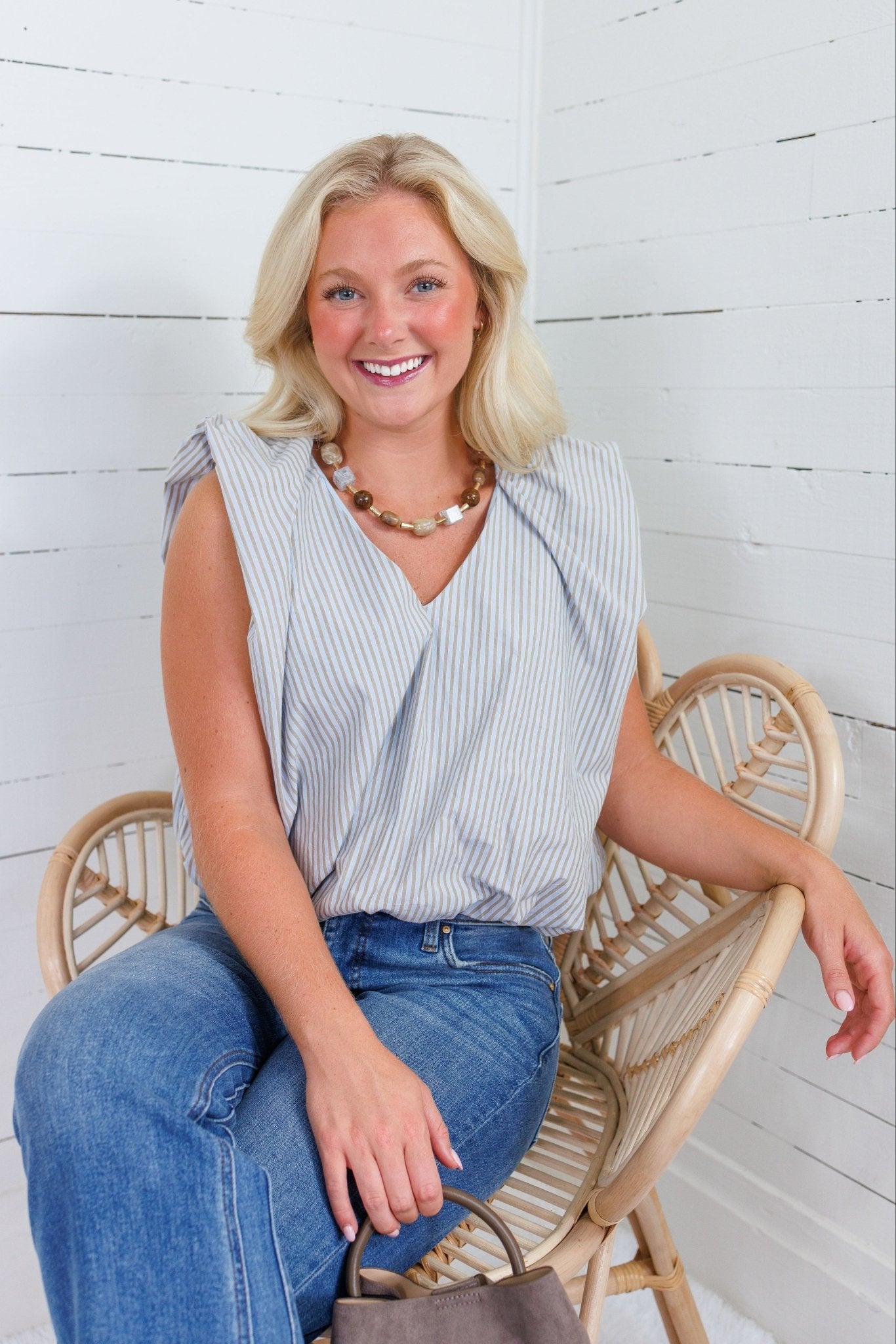 Benny Blue + Latte Stripe Bubble Hem Top