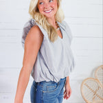 Benny Blue + Latte Stripe Bubble Hem Top