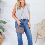Benny Blue + Latte Stripe Bubble Hem Top