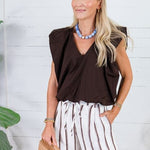 Benny Chocolate Poplin Bubble Hem Top