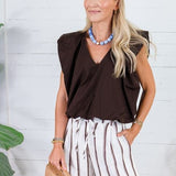 Benny Chocolate Poplin Bubble Hem Top