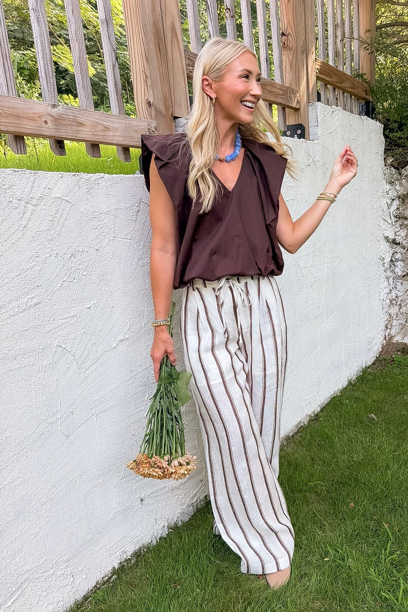 Benny Chocolate Poplin Bubble Hem Top