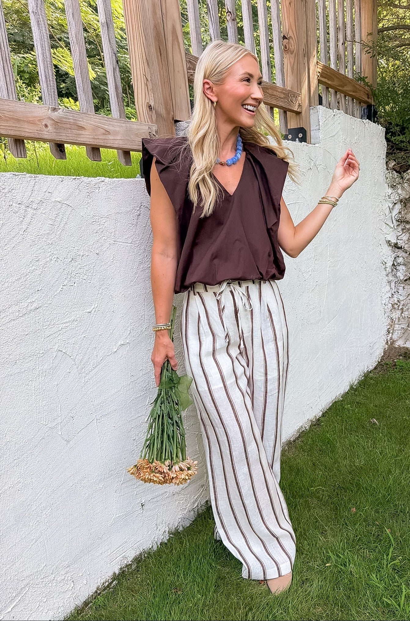 Benny Chocolate Poplin Bubble Hem Top