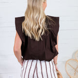 Benny Chocolate Poplin Bubble Hem Top