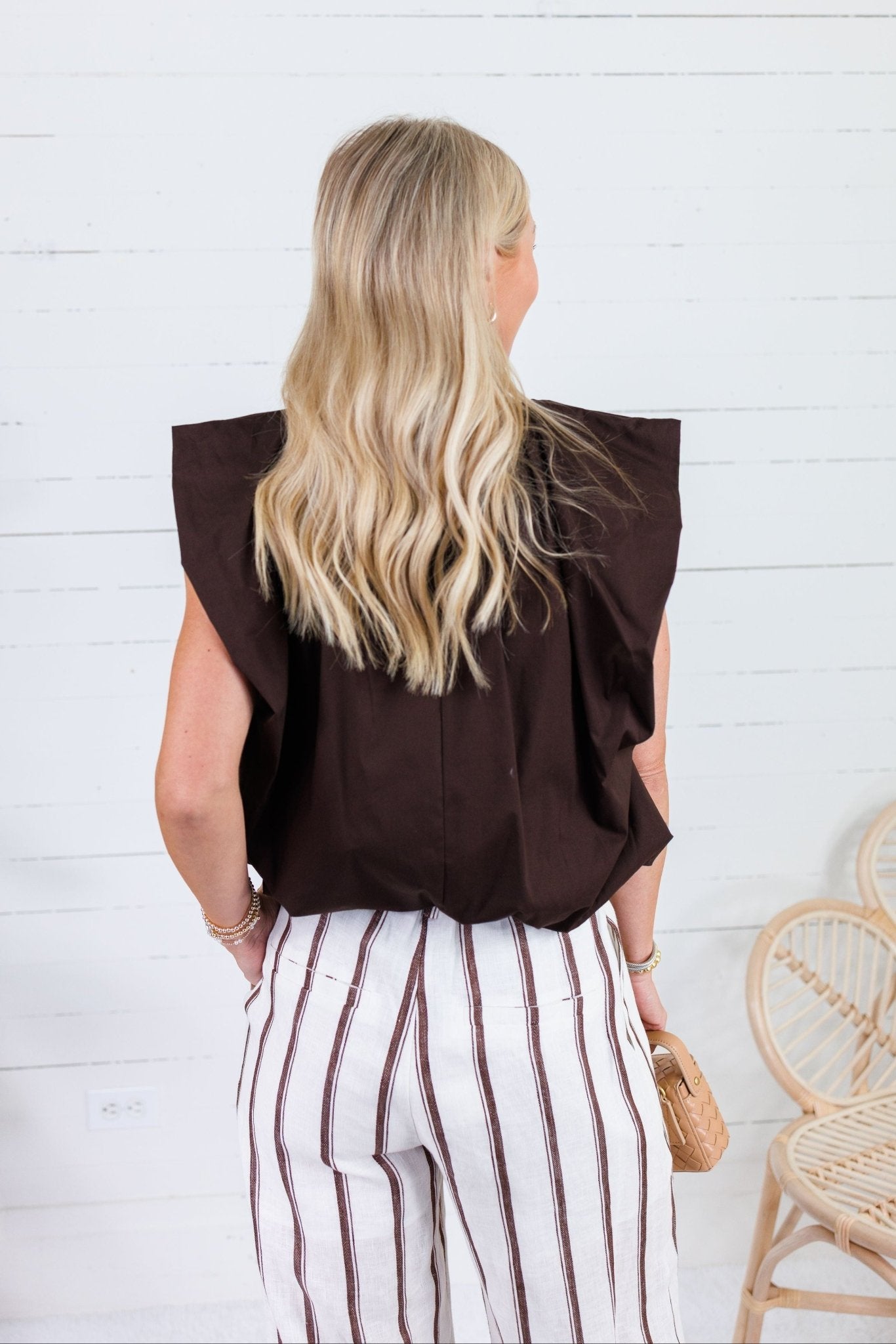 Benny Chocolate Poplin Bubble Hem Top