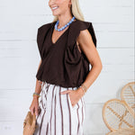 Benny Chocolate Poplin Bubble Hem Top