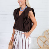Benny Chocolate Poplin Bubble Hem Top