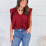 Benny Merlot Poplin Bubble Hem Top