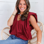 Benny Merlot Poplin Bubble Hem Top
