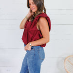 Benny Merlot Poplin Bubble Hem Top