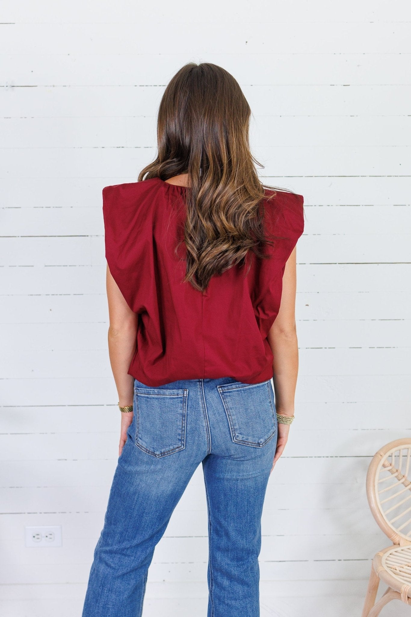 Benny Merlot Poplin Bubble Hem Top