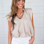 Benny Mocha Poplin Bubble Hem Top Karlie
