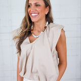 Benny Mocha Poplin Bubble Hem Top Karlie