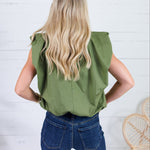 Benny Olive Poplin Bubble Hem Top