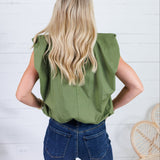 Benny Olive Poplin Bubble Hem Top