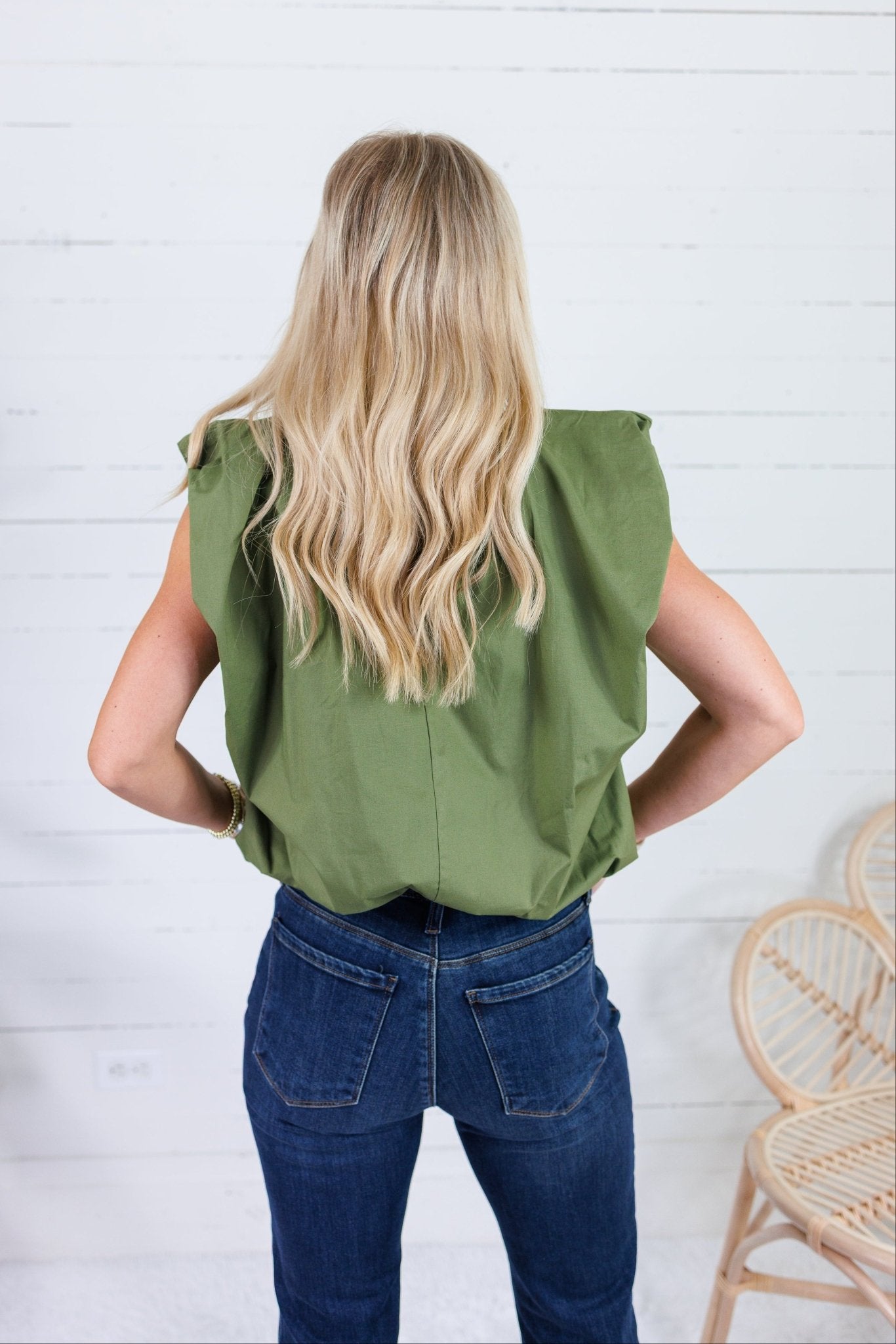 Benny Olive Poplin Bubble Hem Top
