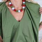 Benny Olive Poplin Bubble Hem Top