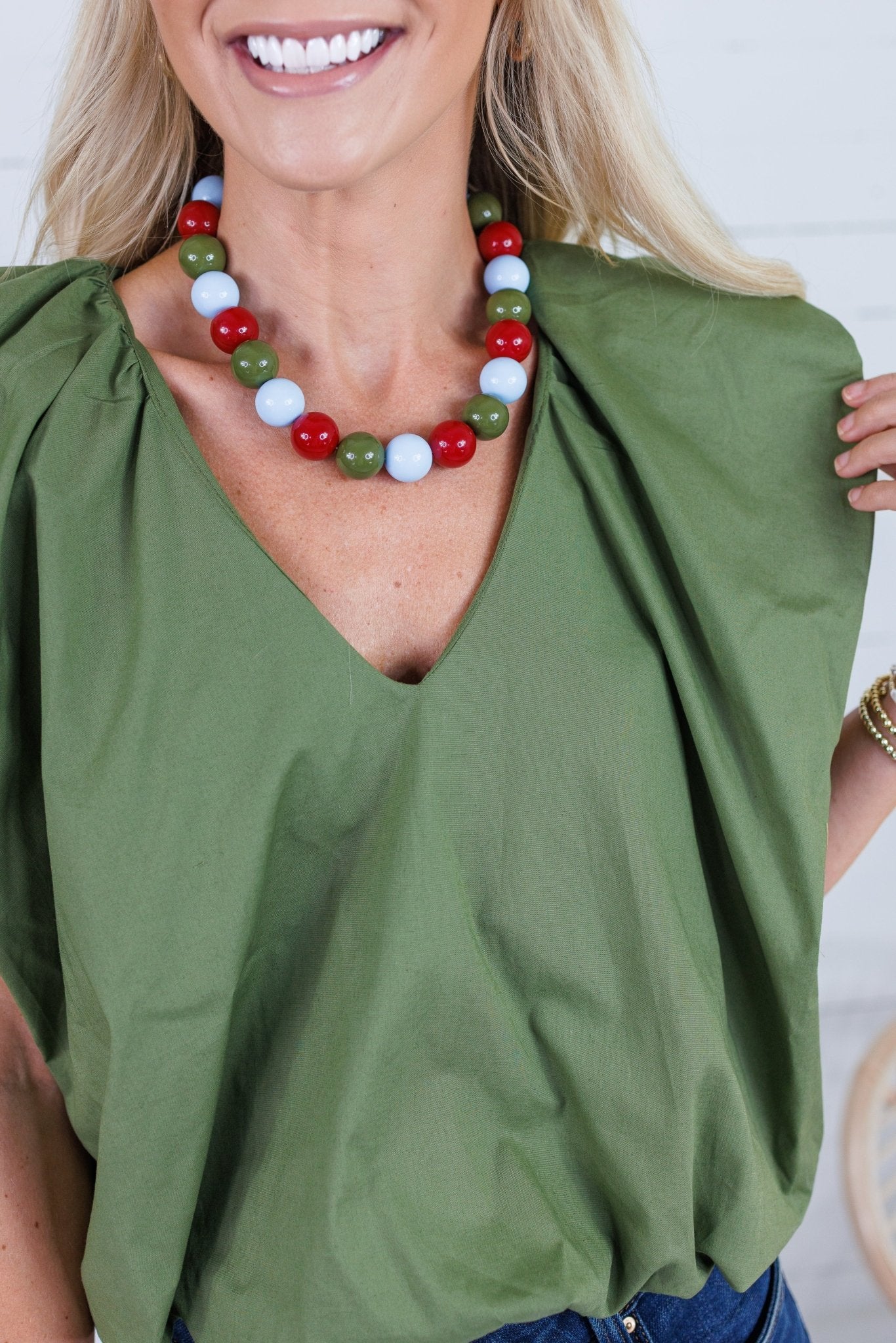Benny Olive Poplin Bubble Hem Top