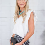 Benny White Poplin Bubble Hem Top Karlie